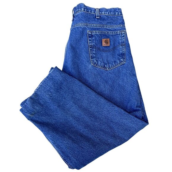 Carhartt VTG Mens 40x30 Relaxed Fit Brown Flannel Lined Jeans Heavy Duty Denim - Picture 5 of 13